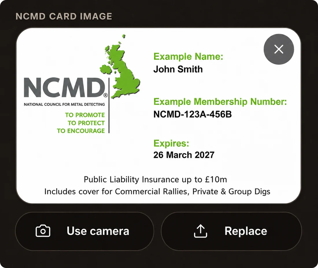 Example NCMD membership card upload screen