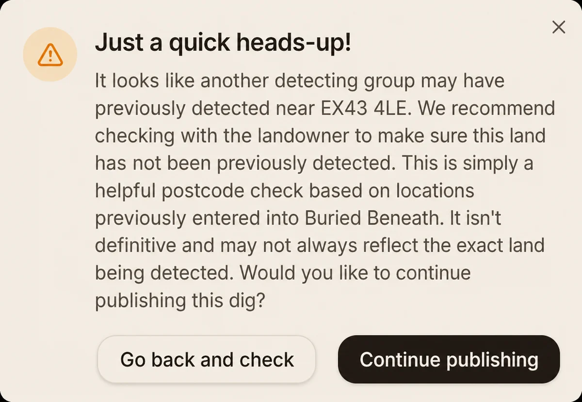 Previous activity postcode warning